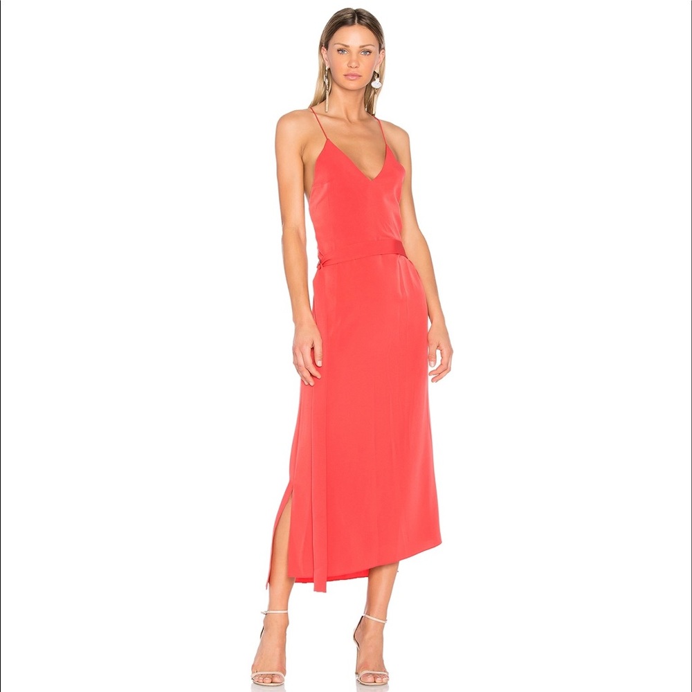 Alexis Analiai Wrap Midi Hi Low Slip Dress Pink